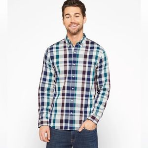 Hawker Rye Men’s XL Tall Stretch Long Sleeve Button Down Shirt, Teal Green Plaid